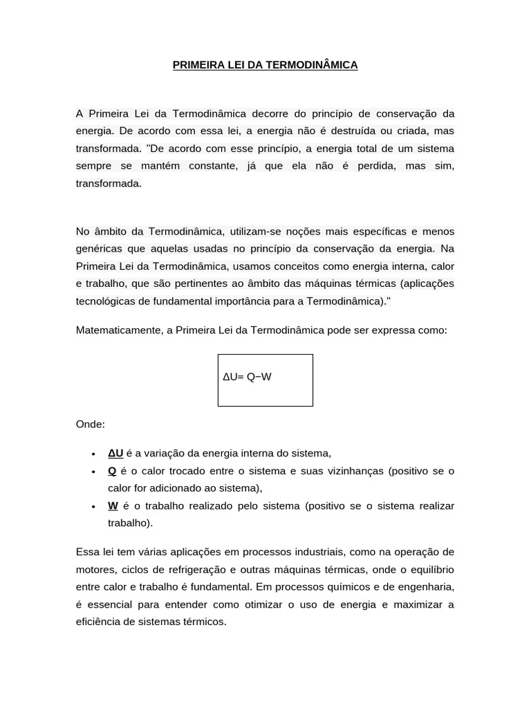 Primeira Lei da Termodinâmica Explicada | PDF | Gases | Termodinâmica