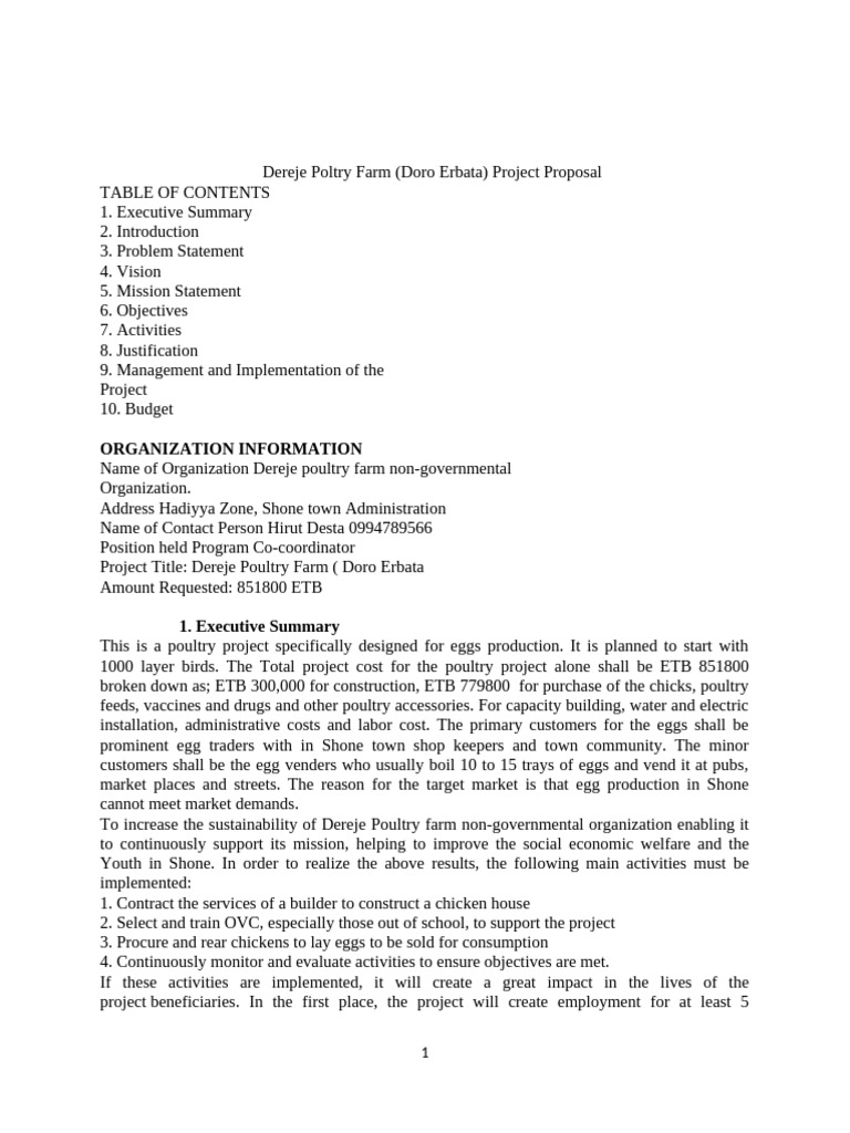 Deru Poultry Keeping Project Proposal Edited | PDF | Poultry Farming ...