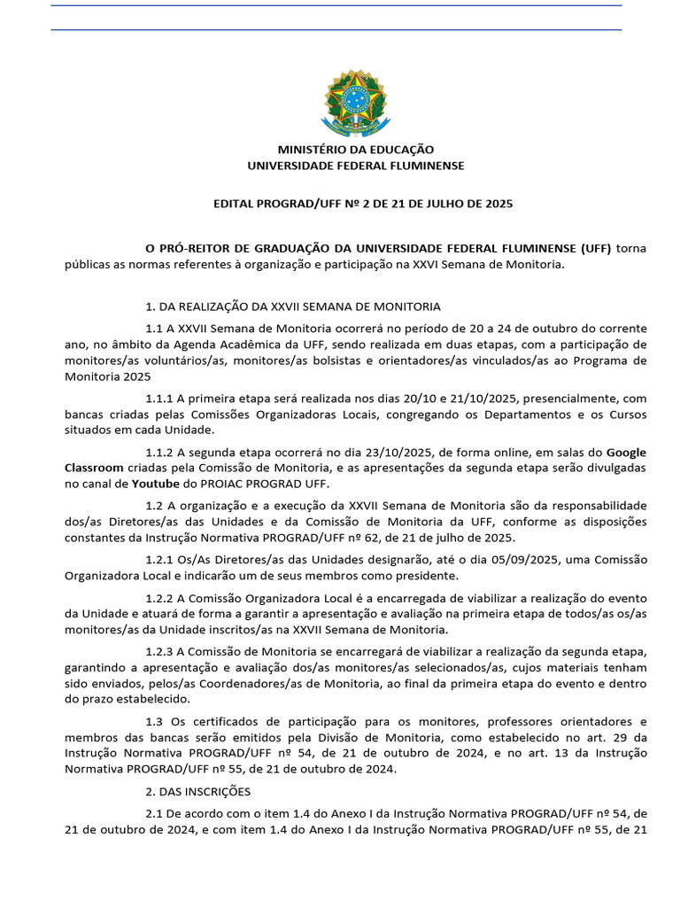 Normas da XXVII Semana de Monitoria UFF | PDF | Aprendizado
