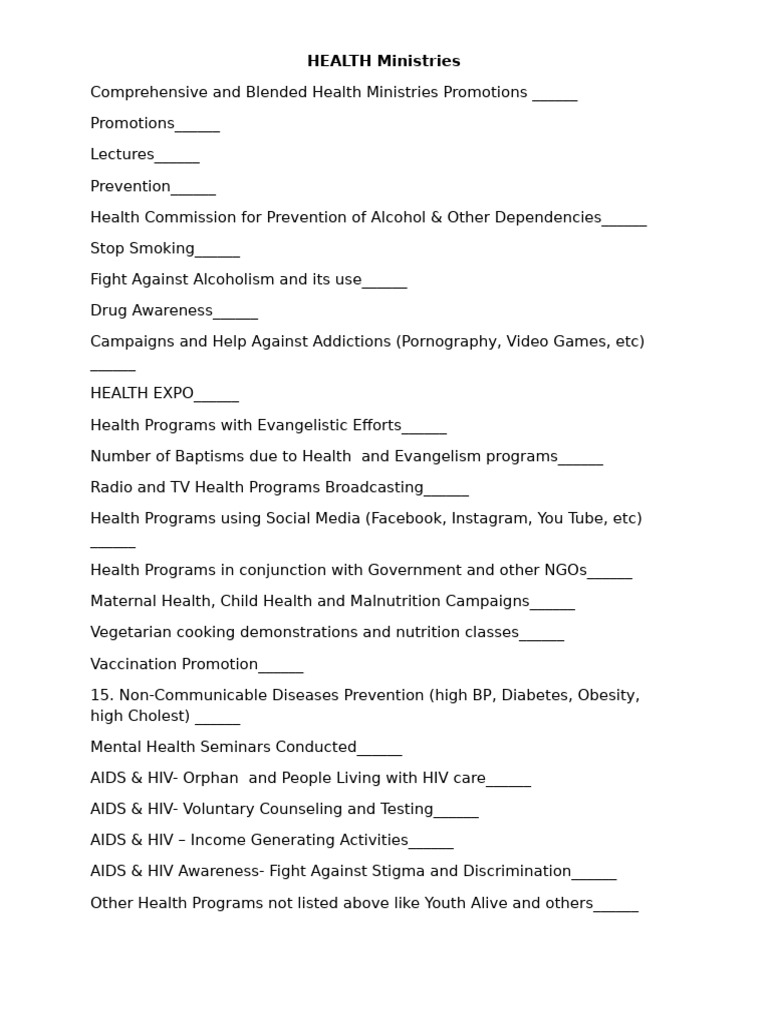 Comprehensive Health Ministries Programs | PDF