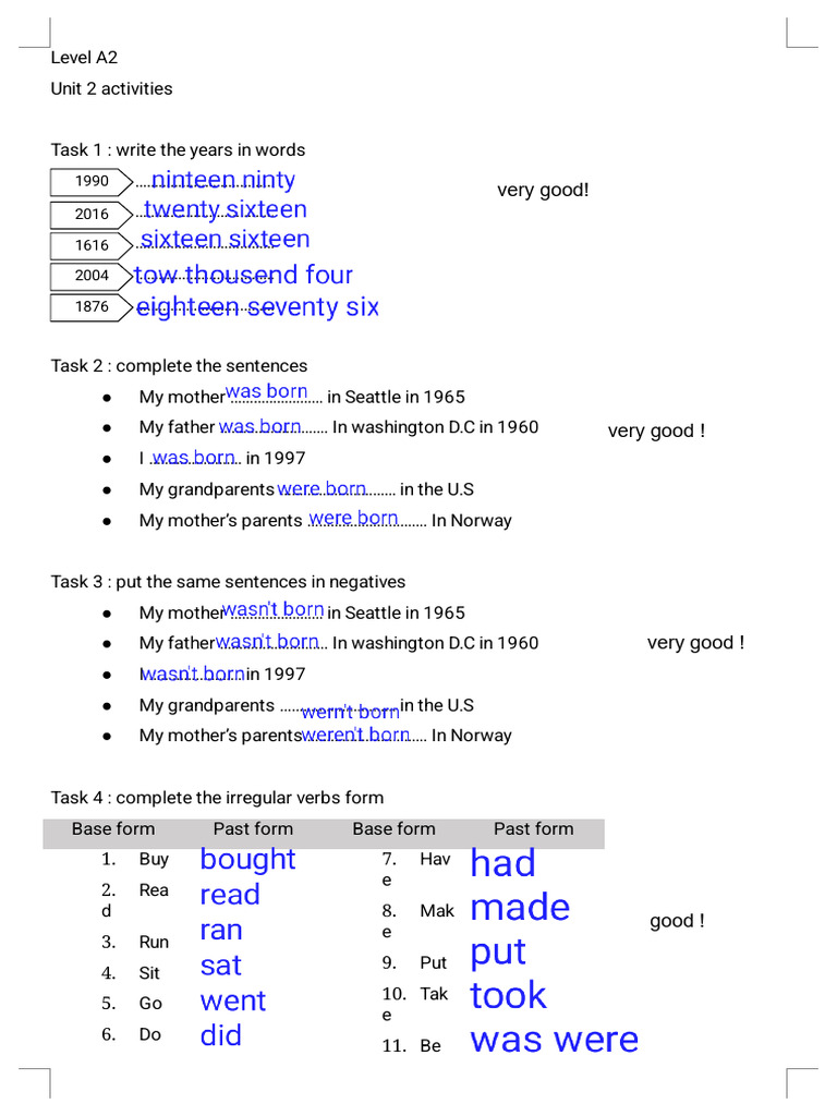 Converted - Level A2 Unit 2 Activitiesis | PDF