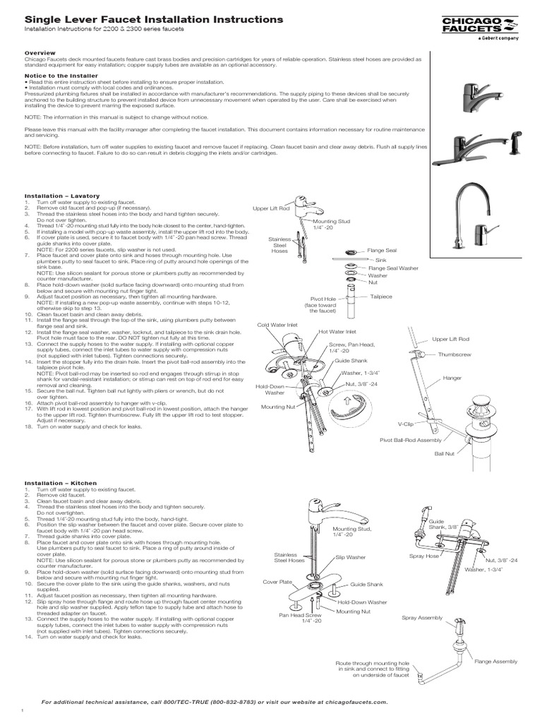 Chicago Faucet Installation Guide | PDF | Tap (Valve) | Sink