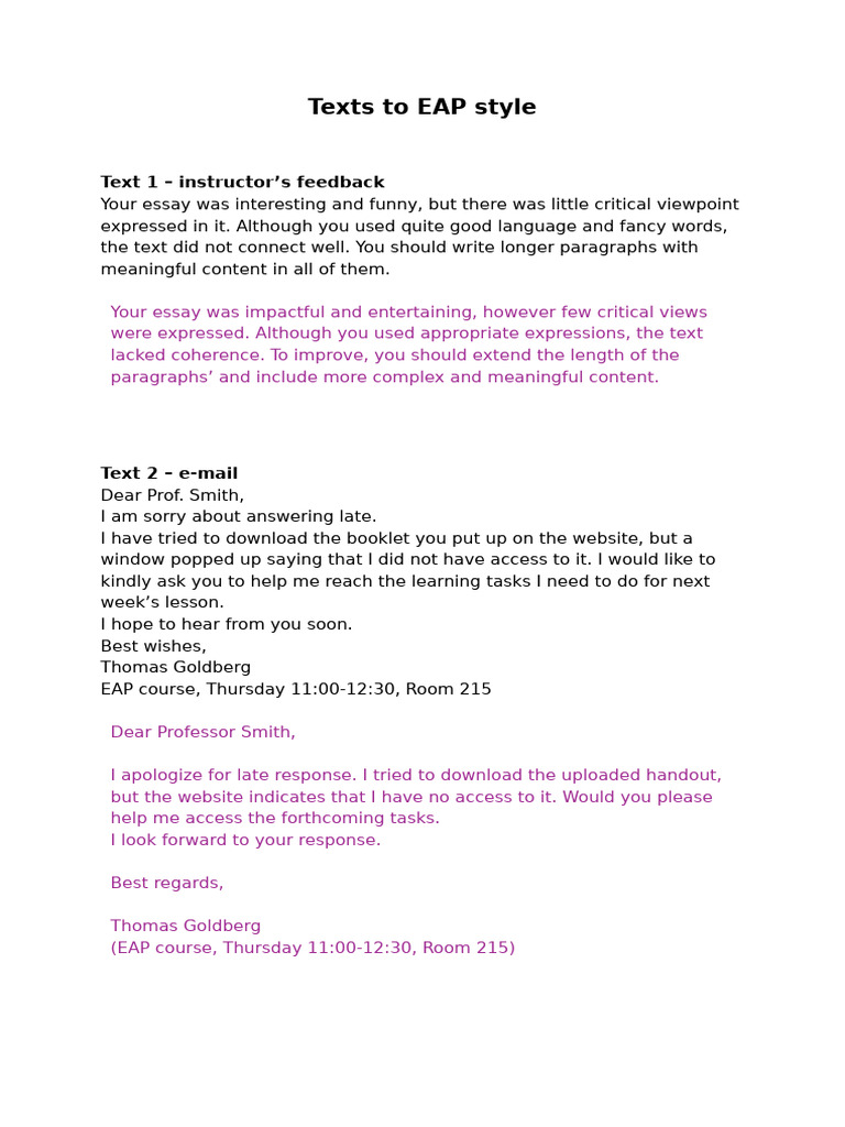 Texts To EAP Style HW-SantaDaniella | PDF