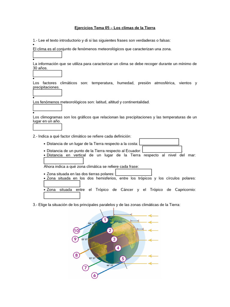 Ejercicios sobre Climas de la Tierra | PDF | Clima | Clima templado