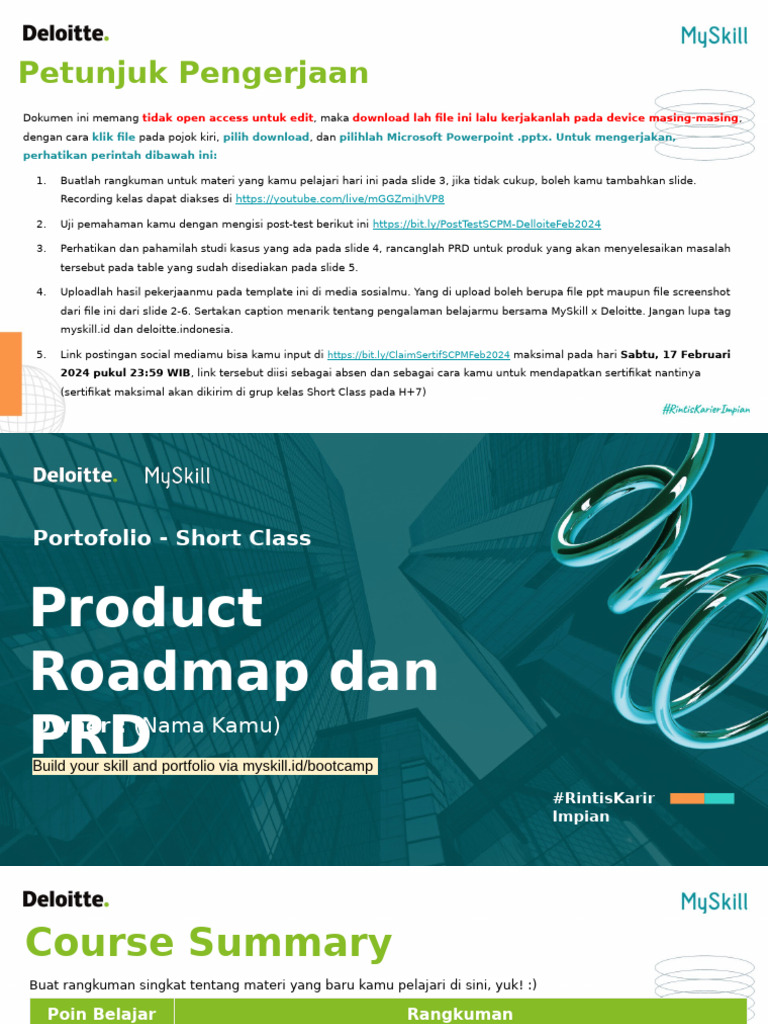 MySkill X Deloitte - Mini Task SC PM Product Roadmap & PRD | PDF