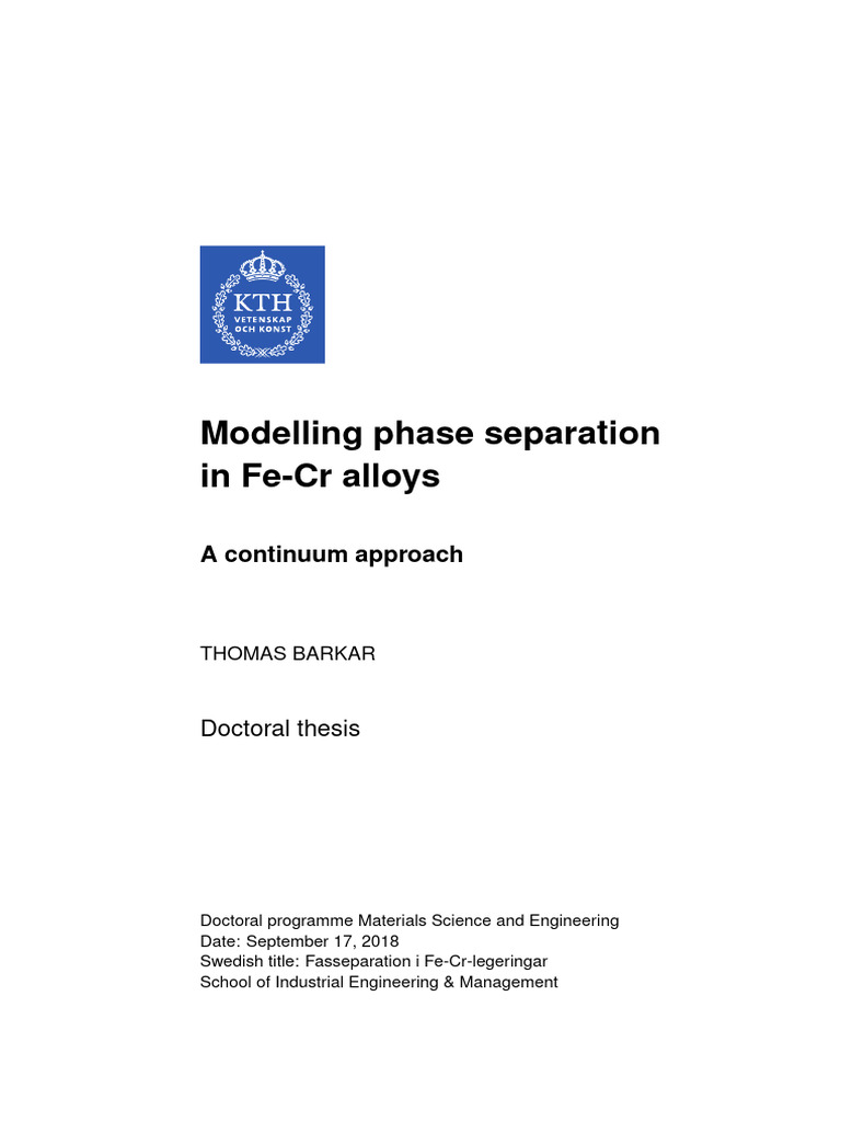 Modelling Phase Separation in Fe-Cr Alloys: A Continuum Approach | PDF