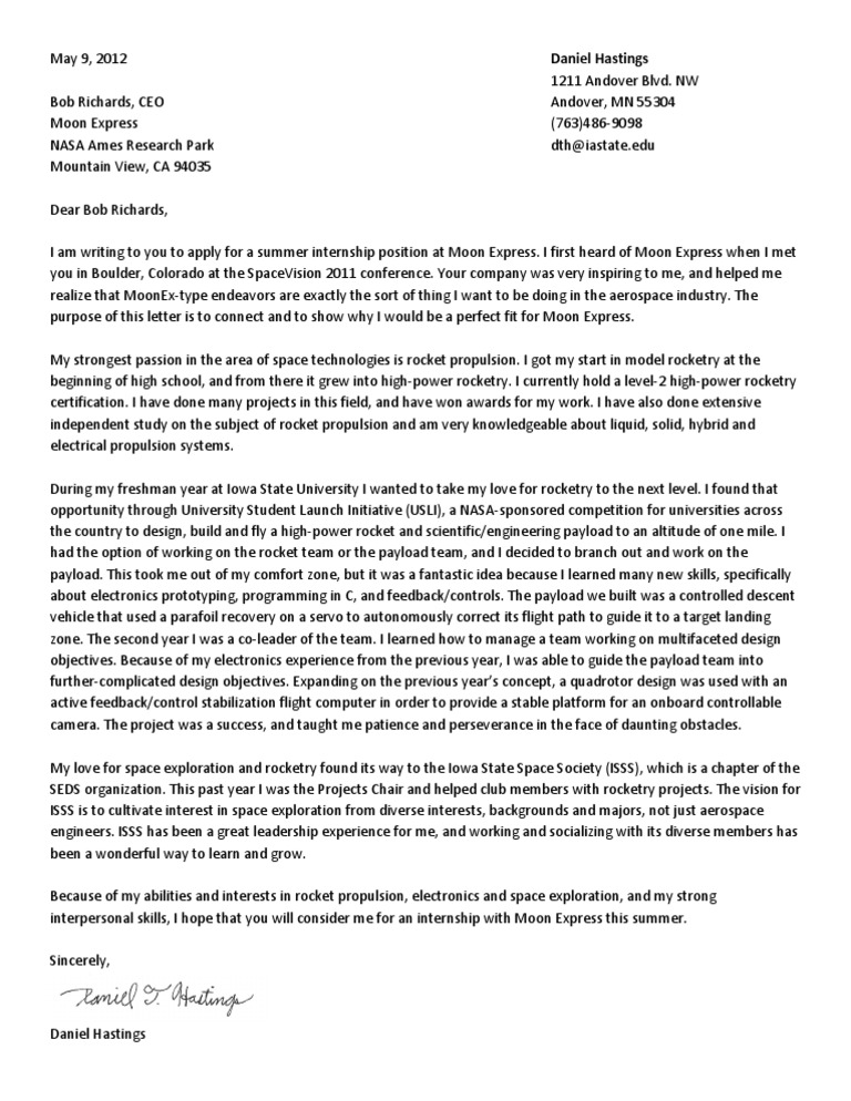 MoonExpress CoverLetter | PDF | Rocket | Astronautics