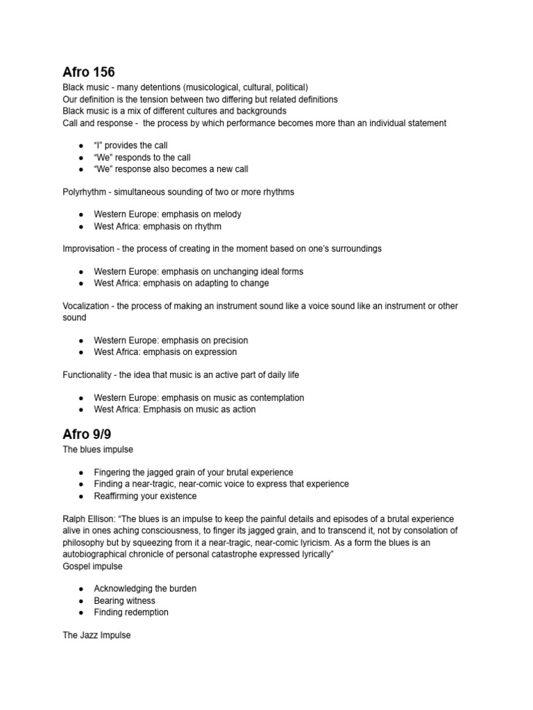 Afro 156 First Paper Notes | PDF | Funk | Music