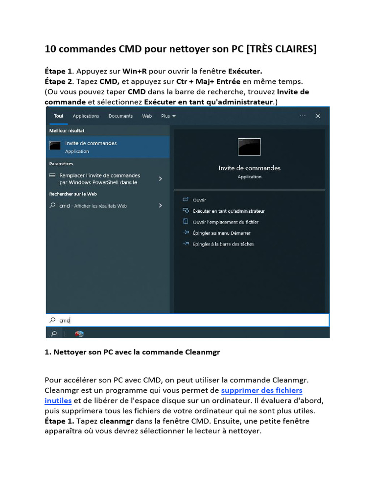 10 commandes CMD pour nettoyer PC | PDF | Disque dur | Cache (Informatique)