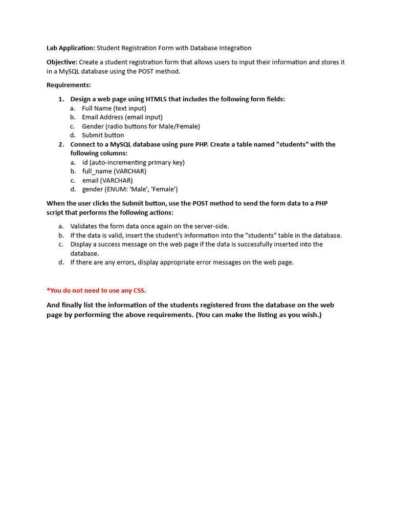Student Registration Form with PHP MySQL | PDF