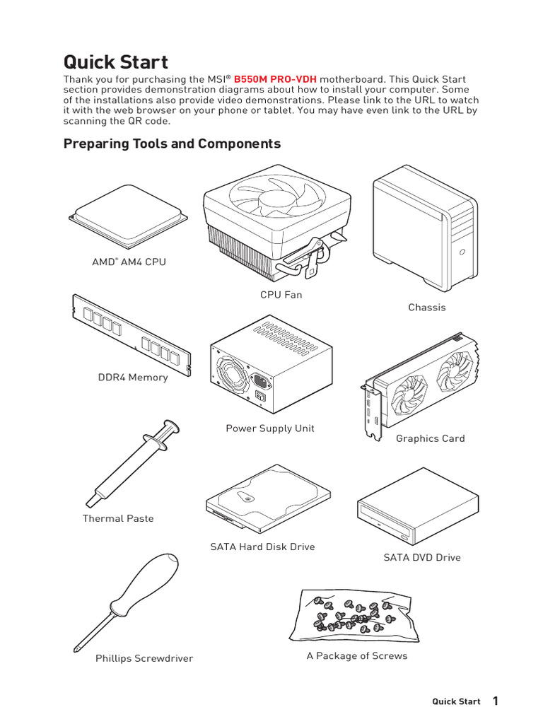 MSI B550M PRO-VDH Quick Start Guide | PDF | Bios | Usb