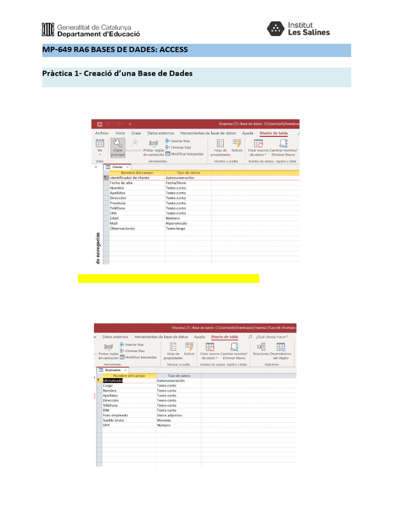 Pràctica 1 Creació BBDD Access | PDF