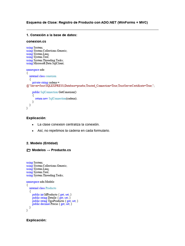 Registro de Productos con ADO.NET MVC | PDF | SQL | Active X Data Objects