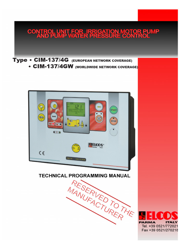 Control Unit Programming Guide ELCOS | PDF | Pump | Water