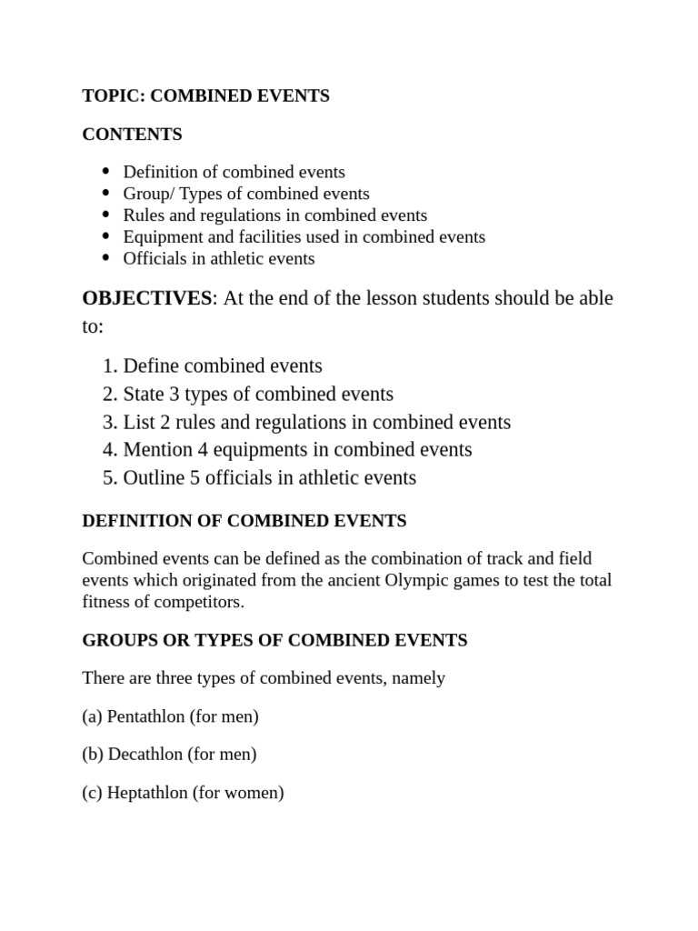 Types of Combined Events Explained | PDF | Track And Field | Sport Of ...