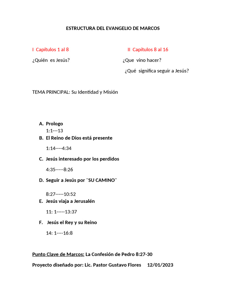 Estructura del Evangelio de Marcos | PDF
