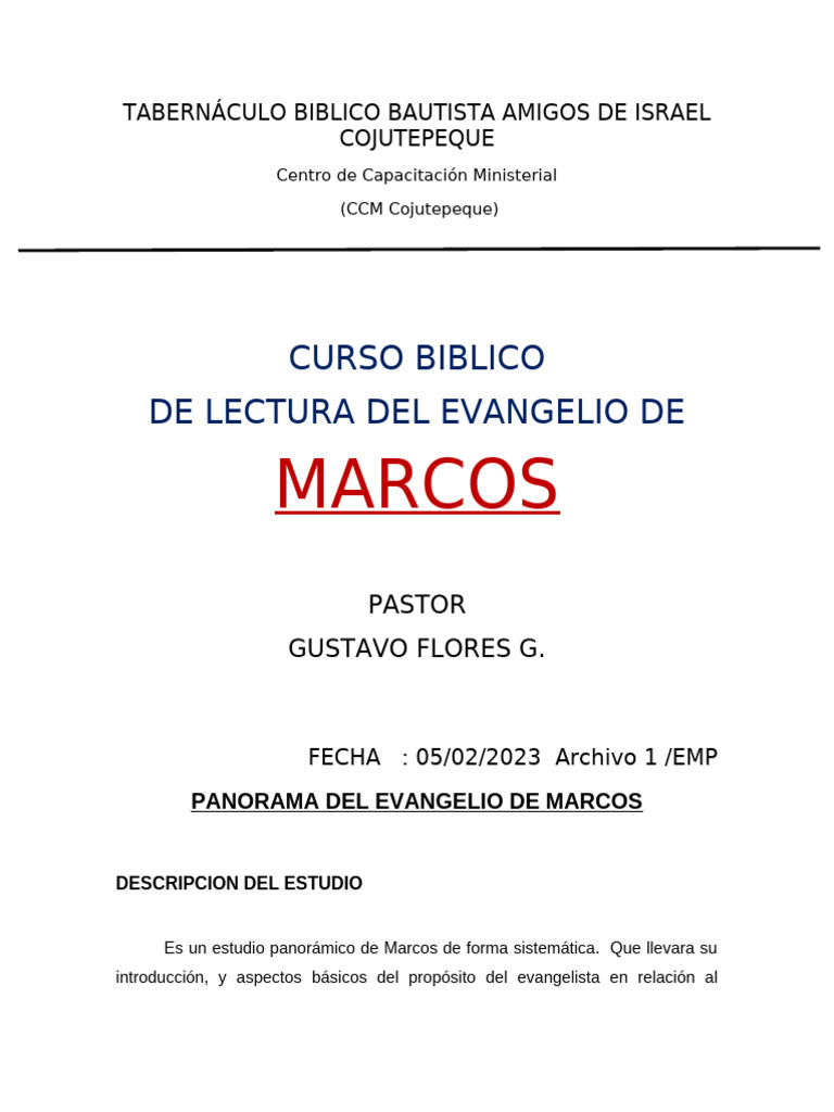 Curso de Lectura del Evangelio de Marcos | PDF | Jesús | Ministerio de ...
