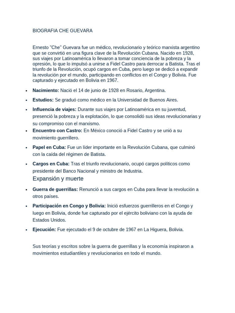 BIOGRAFIA HUGO CHAVEZ Y EL CHE GUEVARA | PDF | Che Guevara | Venezuela
