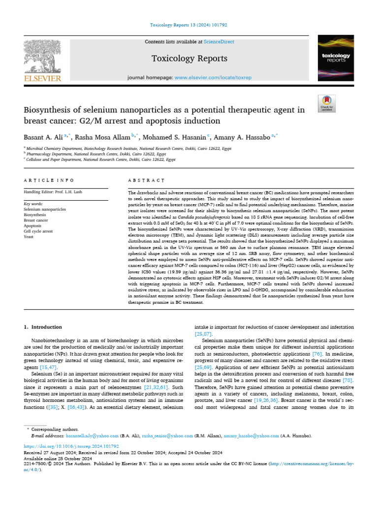 Biosynthesis of Selenium Nanoparticles As A Potential Therapeutic Agent ...