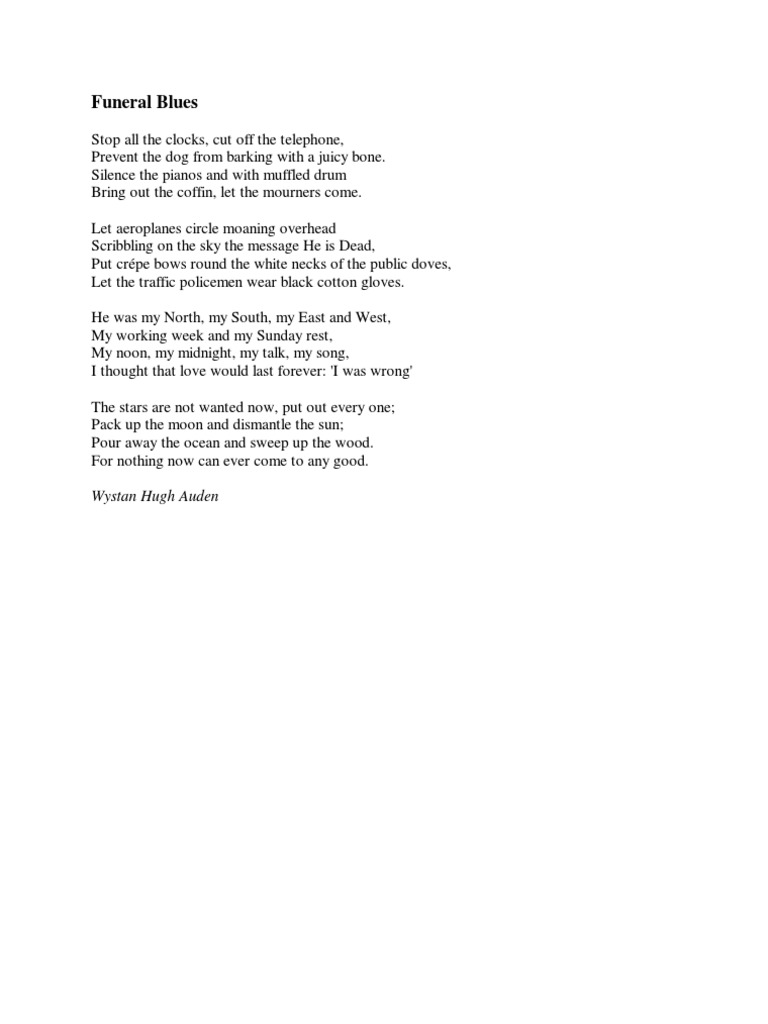 Funeral Blues Gedicht Deutsch