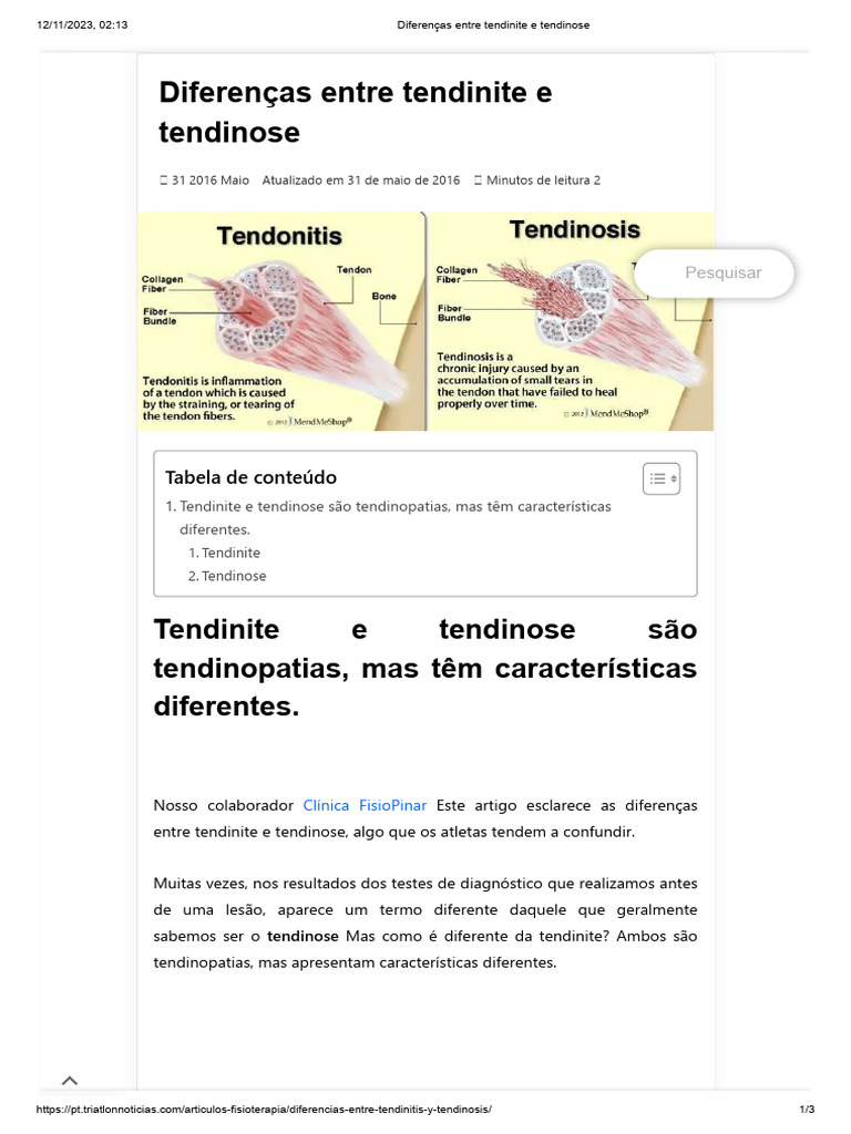 Diferenças Entre Tendinite e Tendinose | PDF | Medicina Clínica ...