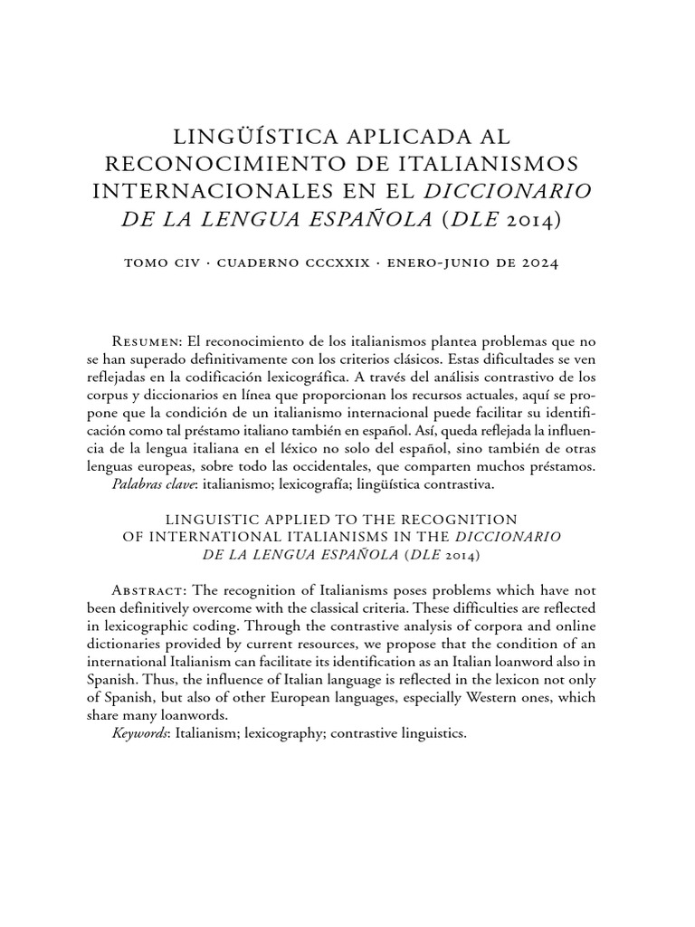 Reconocimiento de Italianismos en Español | PDF | Lexicografía ...