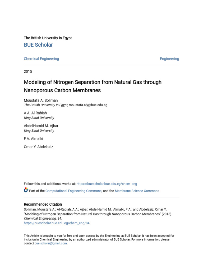 Nitrogen Separation via Nanoporous Membranes | PDF | Adsorption | Membrane