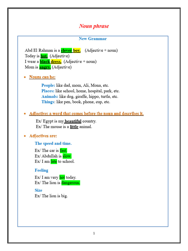 Noun Phrases and Adjectives Explained | PDF