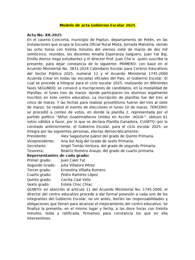 Acta de Gobierno Escolar 2025 | PDF | Gobierno