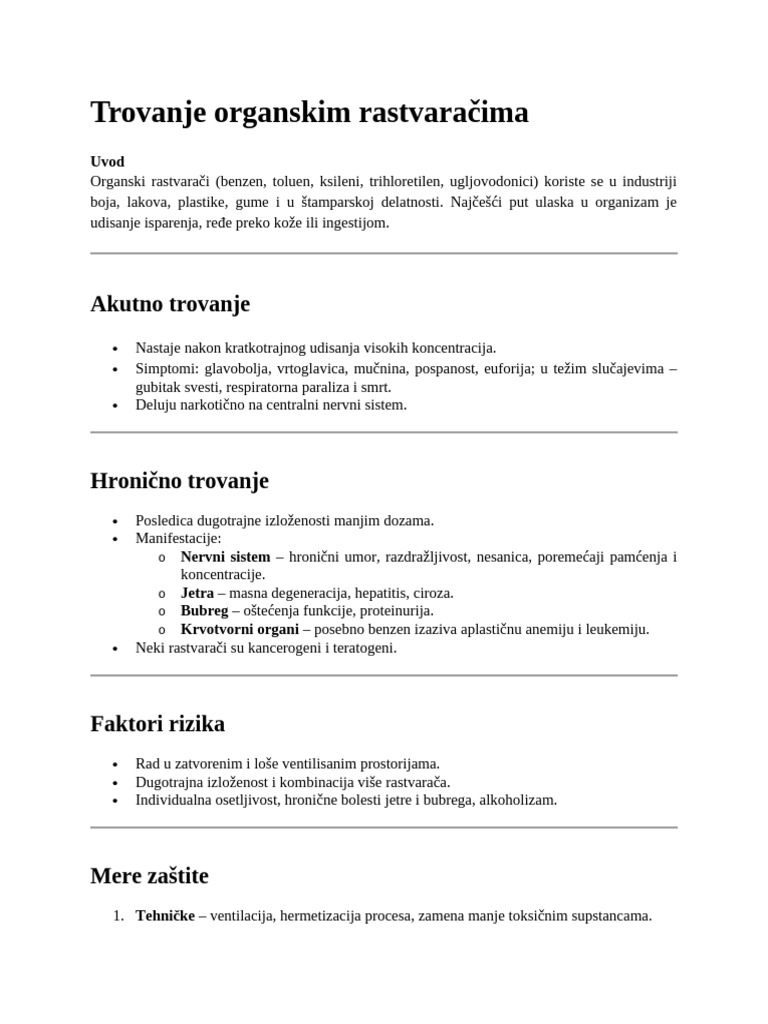 Trovanje Organskim Rastvaračima | PDF