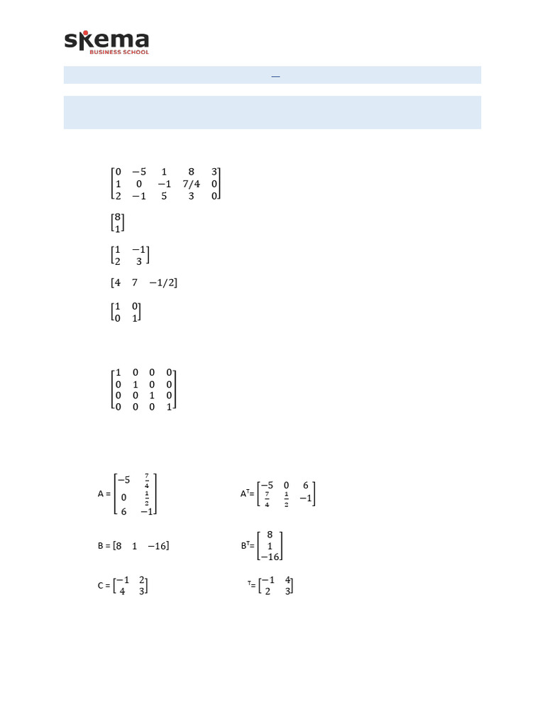 BEC - Ex Sol - CH 1 - I.1 Intro To Matrices - Ex 1 To 8 | PDF | Matrix ...