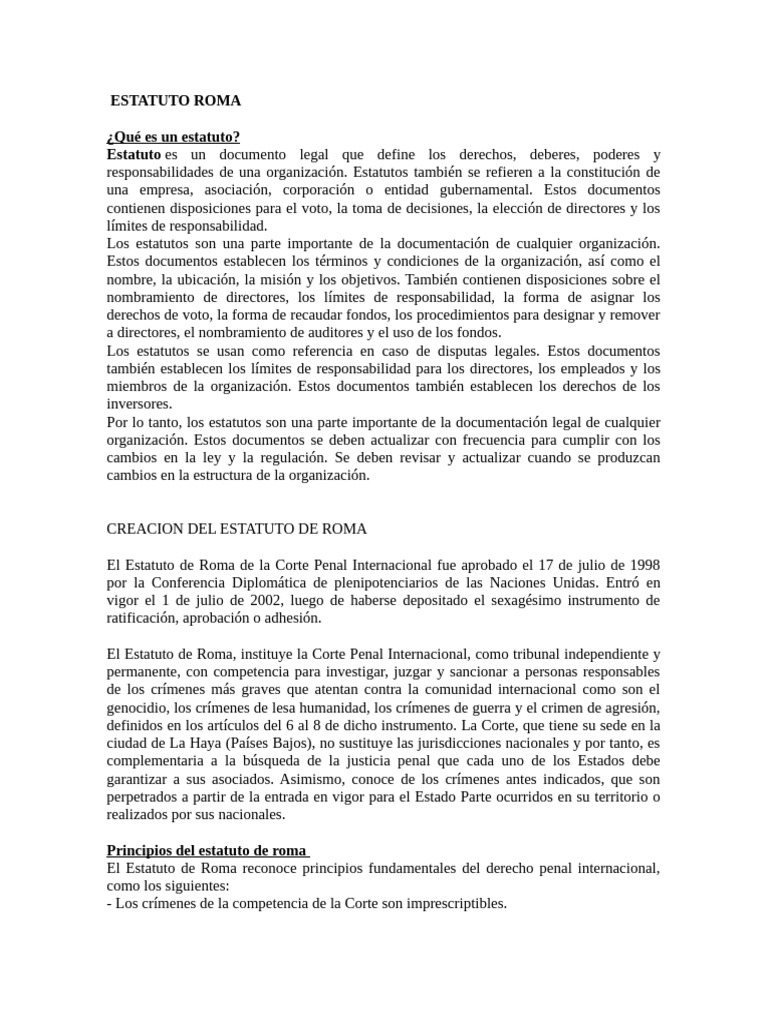 Estatuto de Roma y su Impacto Legal | PDF | Corte Criminal ...