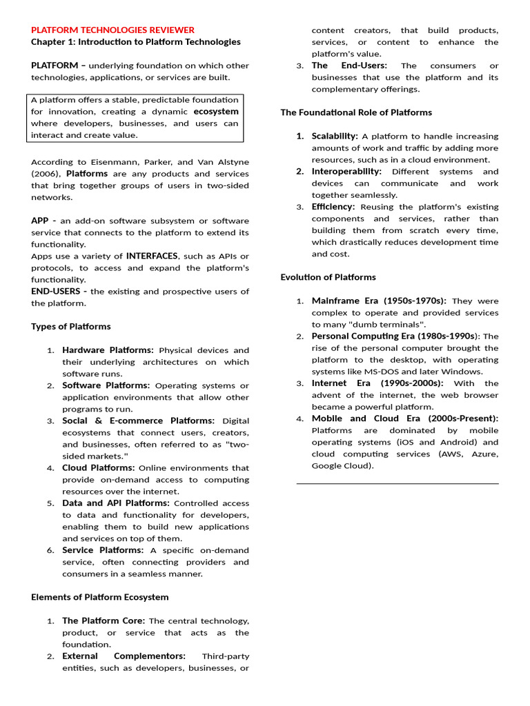 Platform Technologies Reviewer | PDF | Kernel (Operating System ...