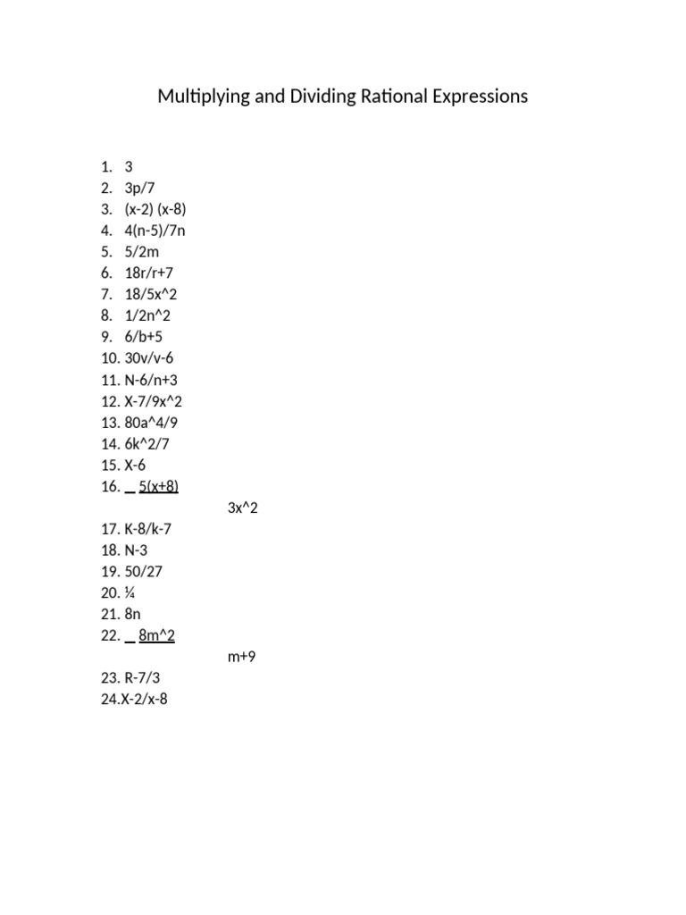 Multiplying & Dividing Rational Expressions | PDF