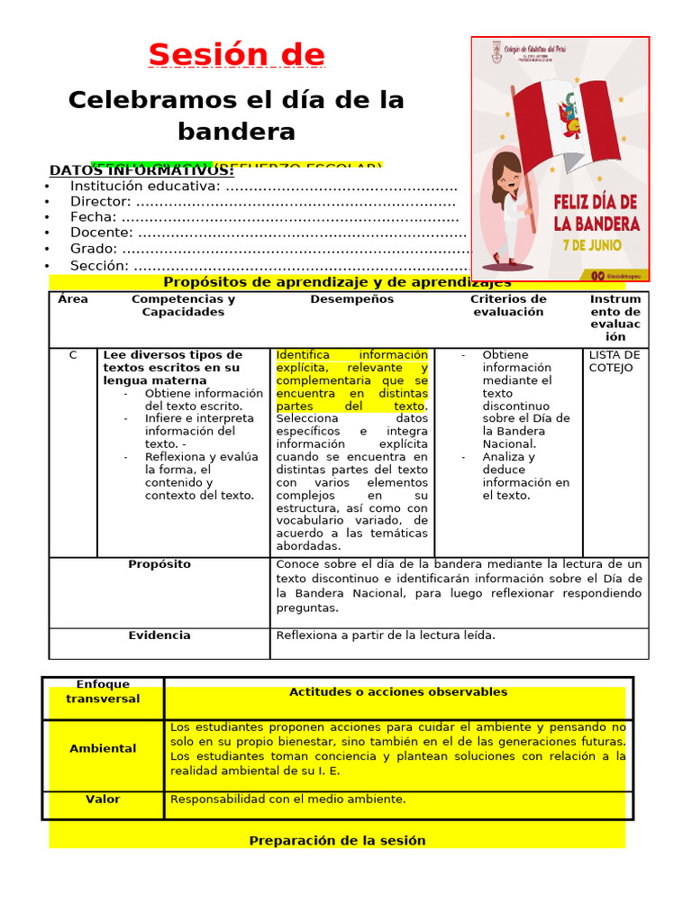 Sesión sobre el Día de la Bandera | PDF | Aprendizaje