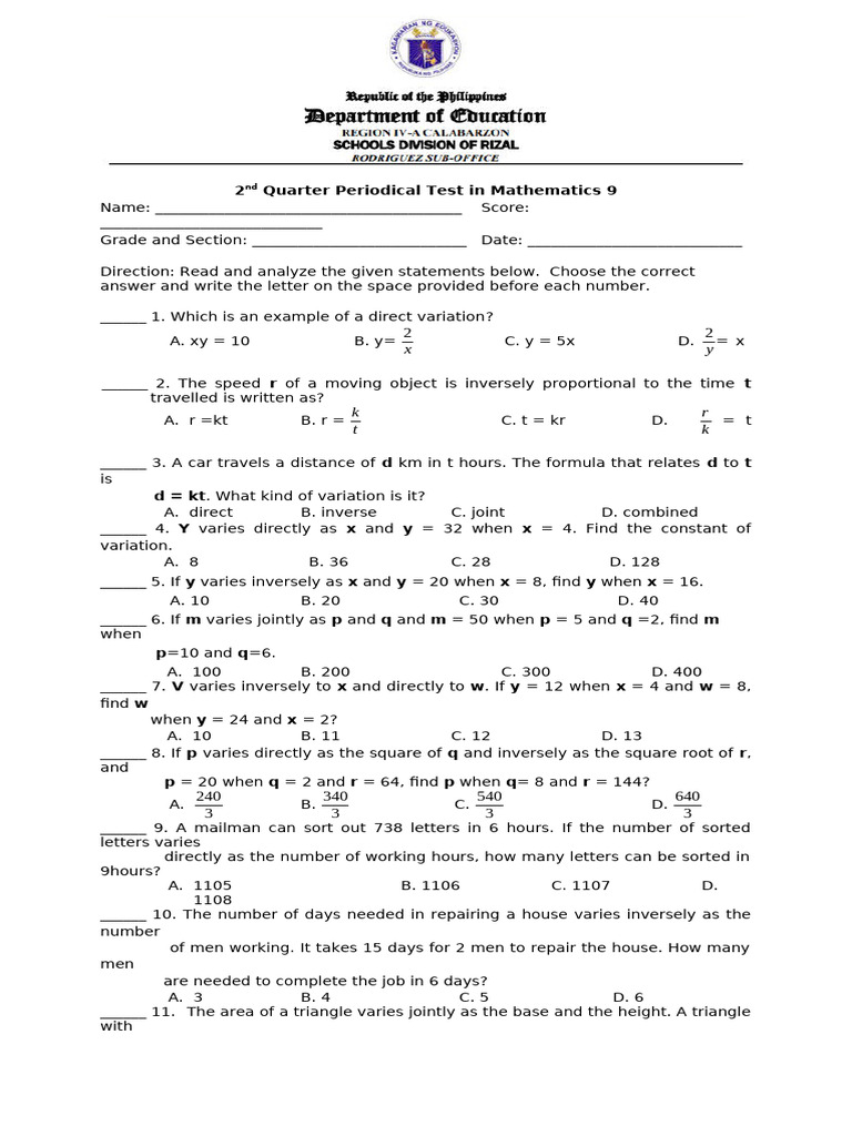 DTC - PT Math 9 q2 Melc Key v3 | PDF | Mathematics