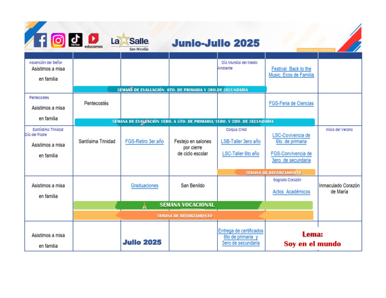 Actividades y Eventos Escolares 2025 | PDF | Fiestas cristianas y días ...