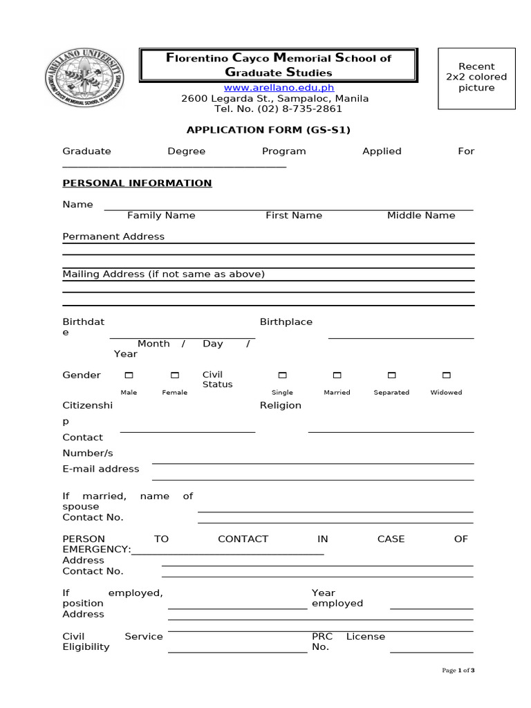 Graduate Application Form - Arellano University | PDF | Justice | Crime ...