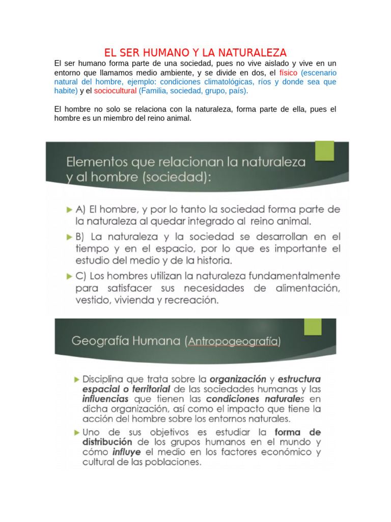 El Ser Humano y La Naturaleza | PDF