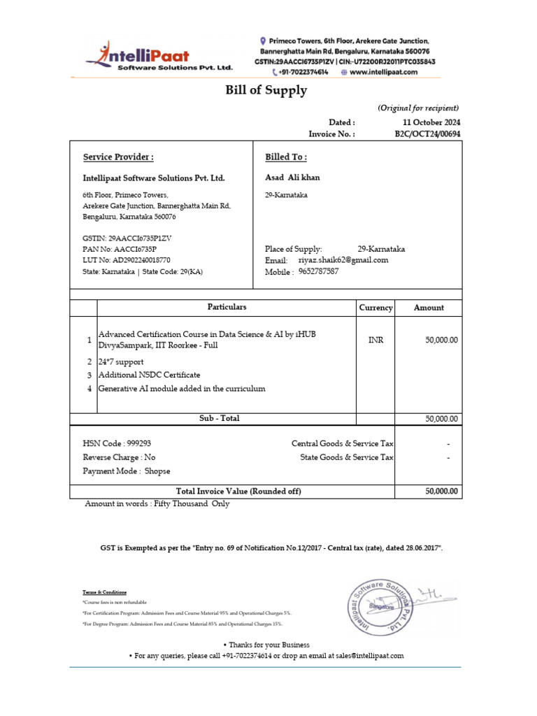 AI Certification Course Invoice | PDF | Taxation | Government Finances