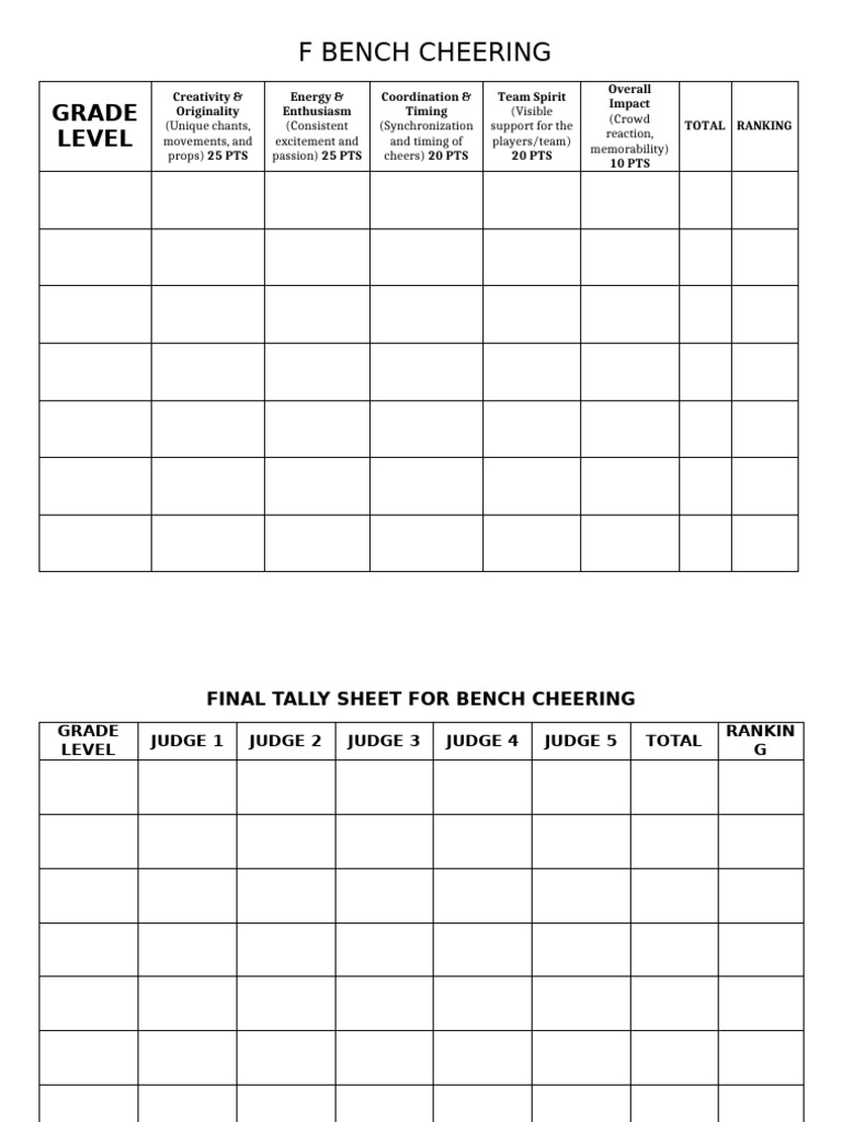 Bench Cheering Evaluation Criteria | PDF