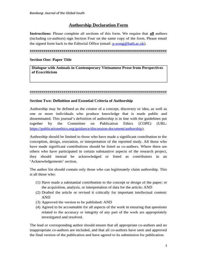 Authorship Declaration for Journal Submission | PDF | Science