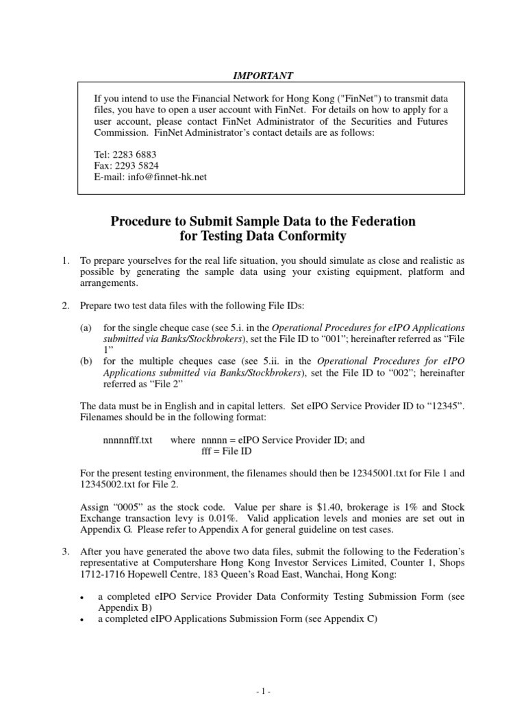Procedure To Submit Sample Data To The Federation For Testing Data