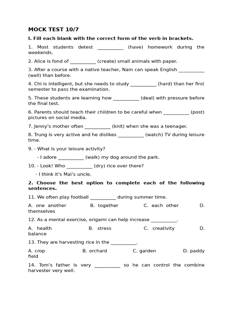 English Language Mock Test Practice | PDF | Facebook | Learning