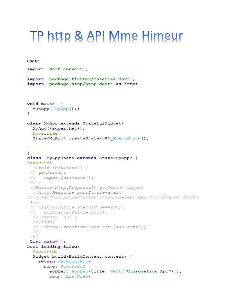 Flutter HTTP API Example Code | PDF