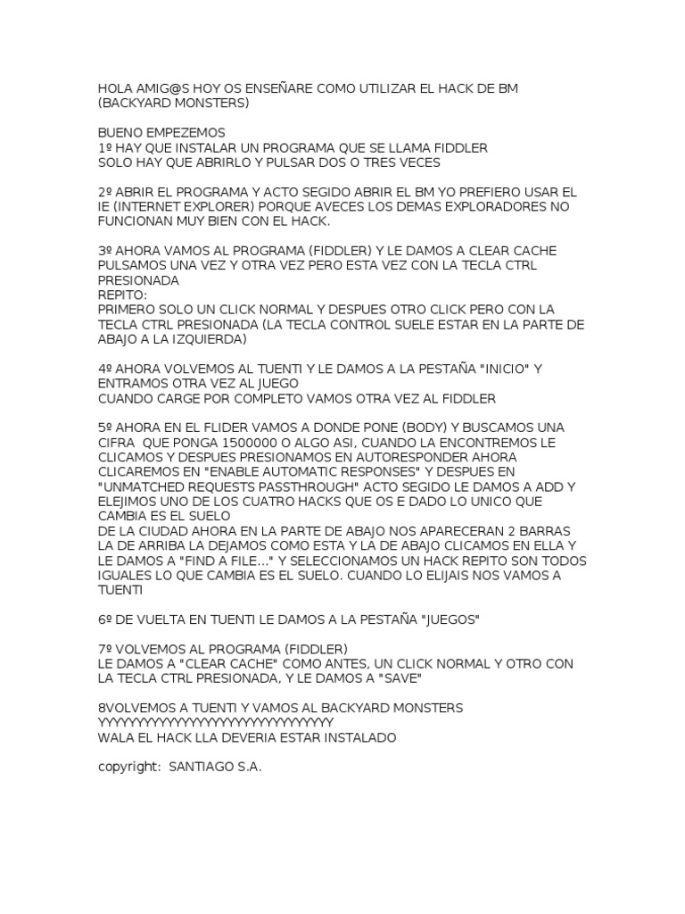 Explicacion Del Hack Backyard Monsters Doc
