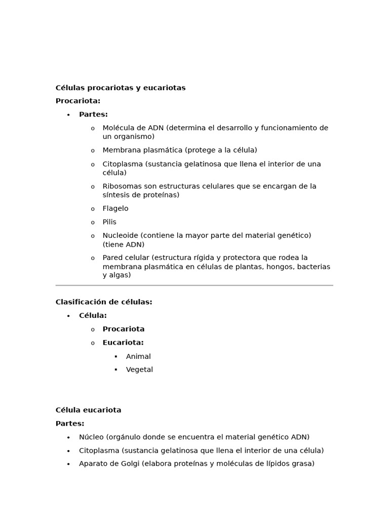 Comparativa de Células Procariotas y Eucariotas | PDF | Citoplasma ...