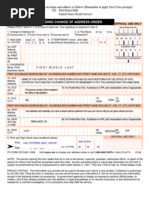 PS Form 3575: Change of Address Guide | PDF | United States Postal