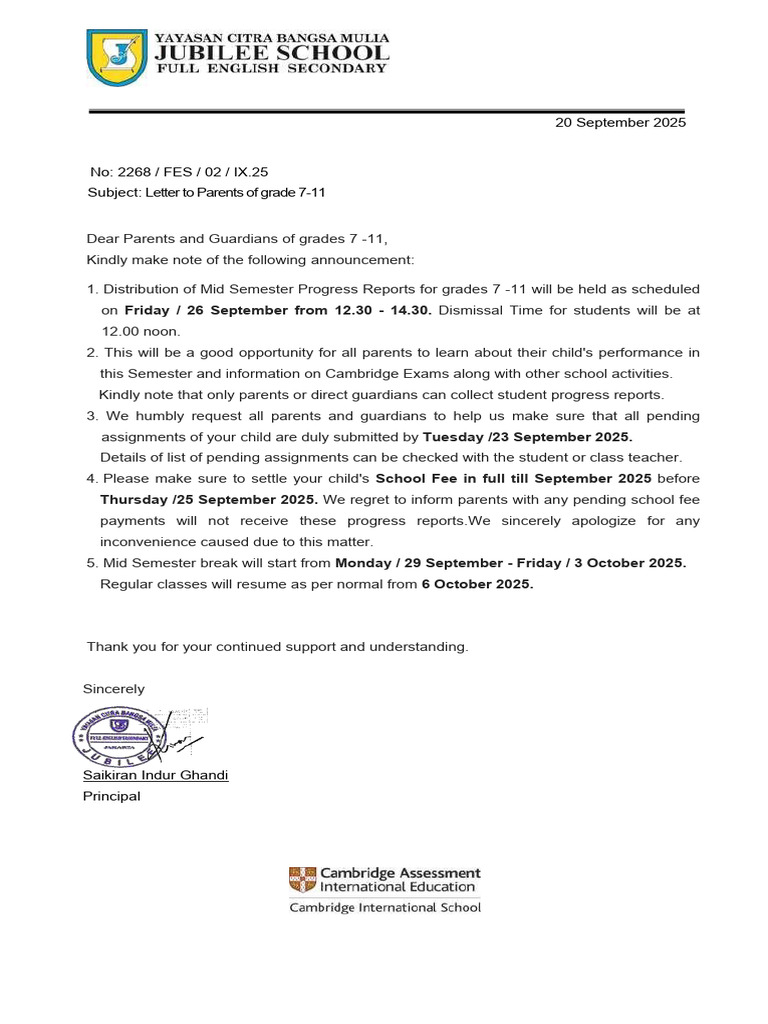 Mid Semester Updates for Grades 7-11 Parents | PDF