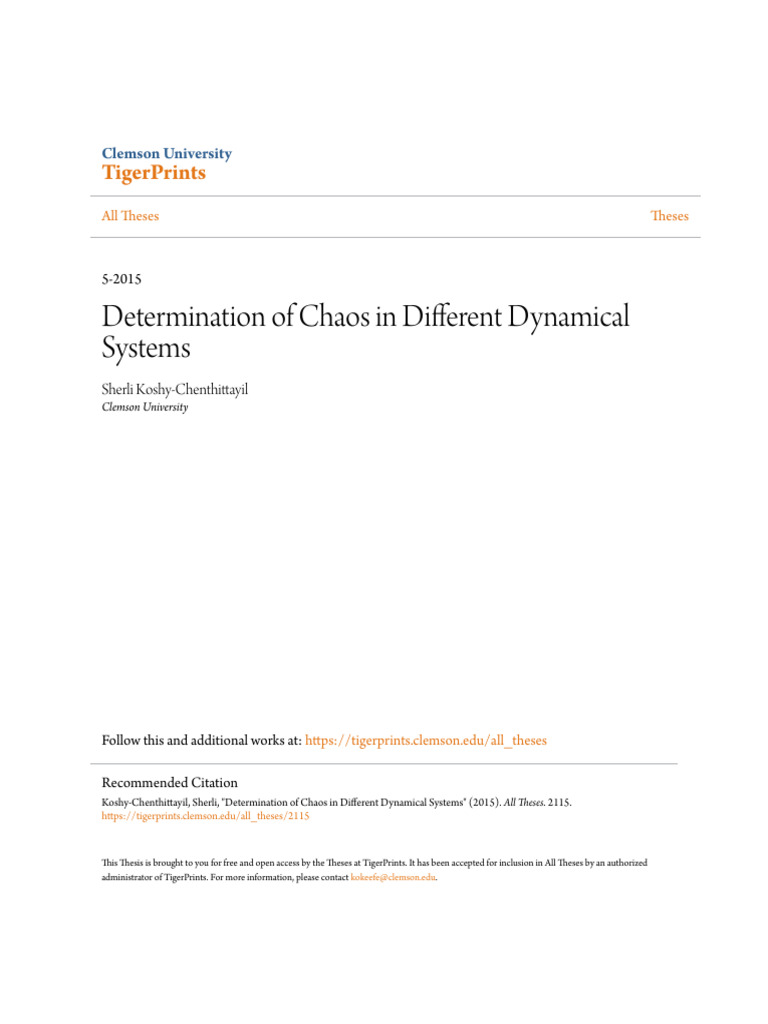 Determination of Chaos in Different Dynamical Systems | PDF | Chaos ...